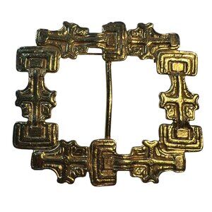 Large Vintage Brooch Belt Buckle Gold Tone Steampunk Medieval Statement‎ Pin
